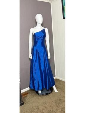1990's Sapphire Blue Sharkskin Taffeta One Shoulder NWT by L.A. GLO S/M